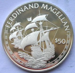 Cook 1988 Ferdinand Magellan ' S Ship 50 Dollars Silver Coin,  Proof photo
