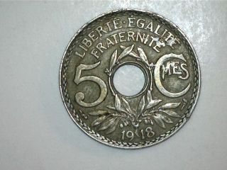 1918 France 5 Cmes Coin (0750) photo