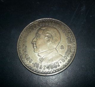 1957 Un Peso Mexico Centennial Of Constitution - Has A Bit Of Gold Tone To It photo