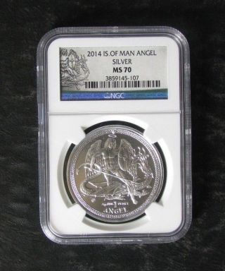 2014 Ngc Ms70 Isle Of Man Angel 1 Oz Silver Coin - photo