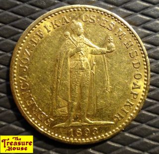 1893 Hungary 20 Kr Twenty Korona 90 Solid Gold Bullion Coin Ferencz Jozsef Nr photo