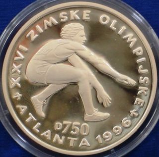 Bosnia 750 Dinara Silver Proof 1996 Atlanta Olympic Games Long Jump photo