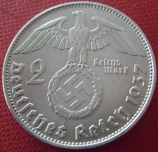 Xxx Rare 1937 D 2 Mark Silver German Coin Ww2 Big Wreath Bullion (pri05) 5 photo