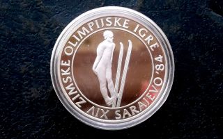 1983 Yugoslavia 500 Dinara.  925 Silver Proof Olympics Sarajevo Olympics Km 102 photo