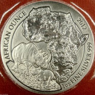 2012 Rwanda Rhino 1 Oz.  999 Silver African Rhinoceros Bullion Coin photo