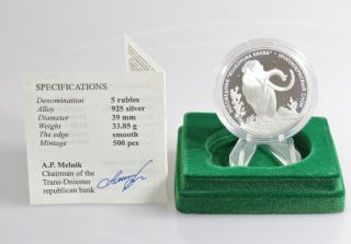 2007 Transnistria 5 Rubles Archidiskodon Trogonterii Elephant Silver Proof Coin photo