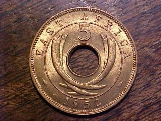 1952 East Africa Five Cents In Choice Unc.  99c photo