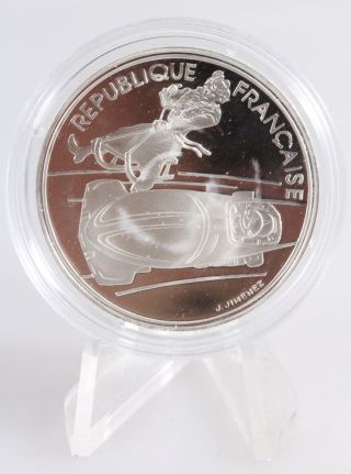 1990 France 100 Francs 1992 Olympic Games Bobsledding Silver Proof Coin photo