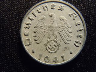 1941 - German - Ww2 - 5 - Reichspfennig - Germany - Nazi Coin - Swastika - World - Ab - 8 - Cent photo