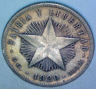Caribbean 1920 20 Centavos Silver Coin photo
