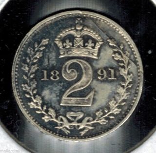 1891 Great Britain 2 Pence Silver Queen Victoria 124 Year Old Coin Km 771 Unc photo