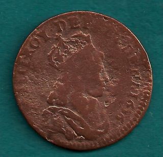 1656 - K France Liard Louis Xiv Juvenile Bust Vintage Bordeaux French Coin photo