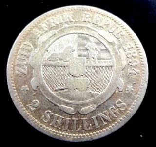 1894 South Africa Silver Zar 2 Shilling Florin 2s Semi Key Date Mintage 173,  235 photo
