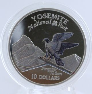 1997 Cook Islands $10 Yosemite National Park Peregrine Falcon Silver Proof Coin photo