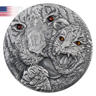 Niue 2013 1$ Tigers Wildlife Family Silver Antique Finish Coin photo