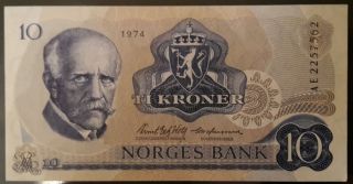 Norway 10 Kroner 1974 Ah Pick 36,  Unc (, No Reserved Price) photo