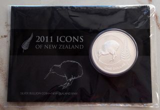 2011 Silver Zealand $1 Dollar Kiwi Bird Icons 1 Oz Coin - Brilliant Unc. photo
