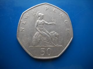 Large World Coin Great Britain United Kingdom Uk 50 Pence,  1969 photo