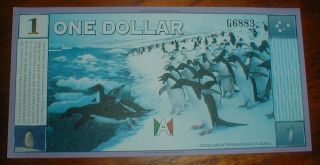 Antarctica $1 Dollar 1999 Banknote Money,  Penguins,  Currency photo