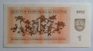 1992 1 Talonas Lithuania Unc And Value Banknote - We Combine Shipment photo
