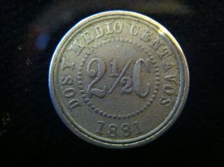 Rare 1881 Colombia 2 1/2 Dos Y Medio Centavos Coin photo