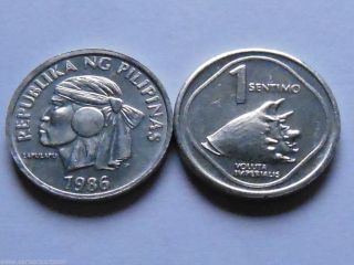 Philippines 1986 1 Sentimo Coin Km238 Aluminum Shell Au/unc 80k Minted photo