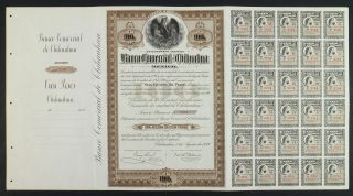 Mexico 1899 Banco Comercial De Chihuahua Una Acción De $100 (30 Cupones De 30) photo