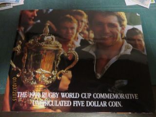 1991 Zealand Rugby World Cup $5 Five Dollar Coin Uncirculated Copper Nickel photo