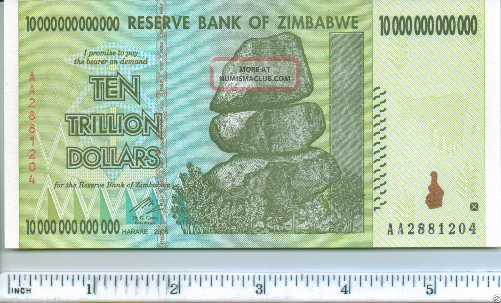Zimbabwe 10 Trillion Dollars On 1 Banknote, Aa/2008, P 88, Unc