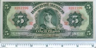 Mexico 5 Peso Uncirculated Gypsy And Independence Monument Banknote Issue 1959 photo