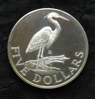 British Virgin Islands5 Dollars Silver Proof,  1980,  Great Blue Heron photo