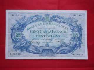 Бельгия 500 франков 1943 Xf Rare photo