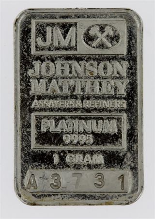 Johnson Matthey 1 Gram 9995 Fine Platinum Pt Ingot Bullion Bar photo