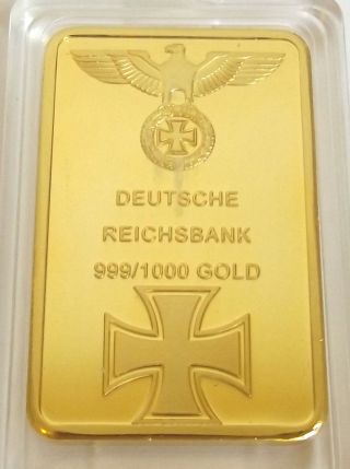1oz Gold Nazi Iron Cross Bar Ww1 Ww2 100 Mills Layered Hitler Third Reich photo