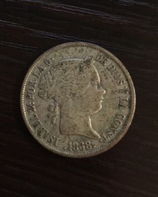 1868 Spanish 40 Centimos World Silver Coin - Spain photo