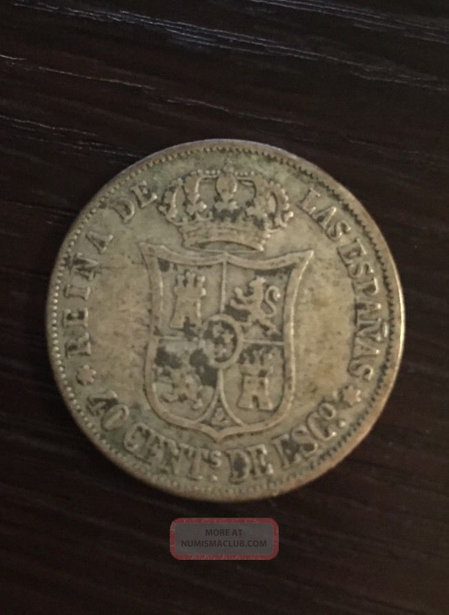 1868 Spanish 40 Centimos World Silver Coin - Spain