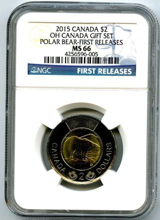 2015 Oh Canada $2 Polar Bear Toonie Ngc Ms66 First Releases photo