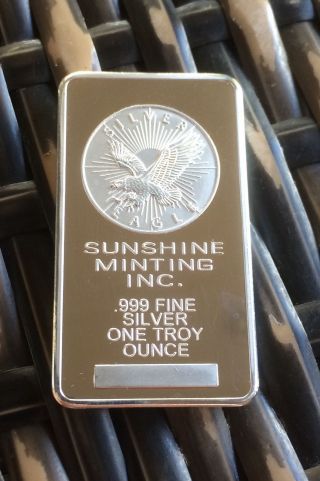 Sunshine Minting.  999 Fininshed In Silver 1oz Eagle Bar Ingot (lose) photo