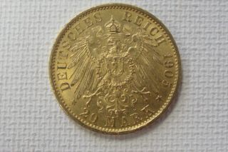 1905 Prussia Wilhelm Ii 20 Mark Uncirculated Gold Coin photo