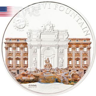 Palau 2012 5$ Trevi Fountain World Of Wonders Vi Proof Silver Coin photo