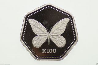 1992 99.  50 Platinum Queen Alexandra Butterfly 100 Kina Proof Coin photo