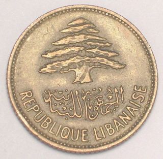 1961 Lebanon Libanaise 25 Piastres Cedar Coin Vf, photo