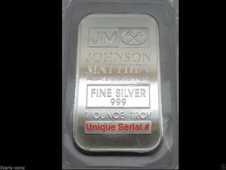 1 Troy Oz.  Johnson Matthey (jm).  999 Fine Silver Bar photo