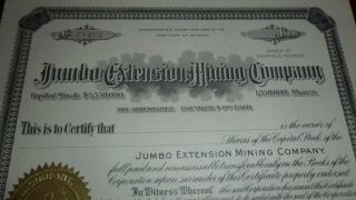 1908 71492 - Jumbo Extension Mining Company Goldfield Nevada Stock Certificate photo