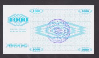 Bosnia 1000 Dinara 1992 Unc Pnl Handst.  Filijala - Tuzla.  Probably Fake Banknote? photo