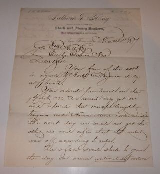 1877 Latham King Letter Comstock Lode Mining Stockbroker To Carson Bank Nevada photo