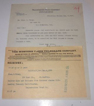 1908 Goldfield Nevada Letter & Telegram On Goldfield Adams Mining Stock photo