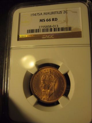 Mauritius 1947 - Sa 2 Cents Ngc Ms - 66 Red Finest Known Pop 1/0 photo