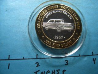 1957 Chevy Chevrolet Bel Air Claridge Casino $10 Gaming 999 Silver Coin photo