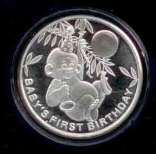 2015 Baby First Birthday Monkey Silver Round 1 Oz.  999 Love Gift At R And L photo